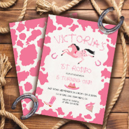 女性のカーボーイ1stロデオ牛のパターン誕生日パーティー 招待状