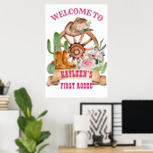 女性のカーボーイ1st rodeo horse farmパーティーウェルカムサイン ポスター (ホームオフィス)