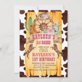 女性のカーボーイ1st rodeo horses western birthday 招待状 (正面)