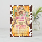 女性のカーボーイ1st rodeo horses western birthday 招待状 (スタンド正面)