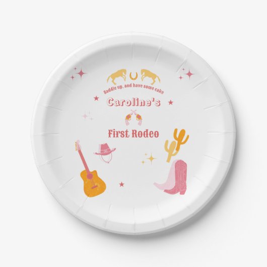 女性のカーボーイ1th誕生日ファーストロデオ ペーパープレート (正面)