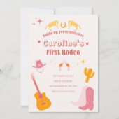 女性のカーボーイ1th誕生日ファーストロデオ 招待状 (正面)