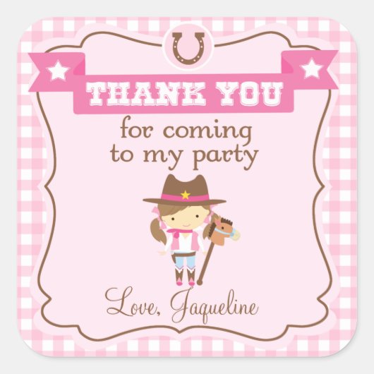 女性のカーボーイ3インチパーソナライズされたユー感謝していラベルシール スクエアシール (正面)