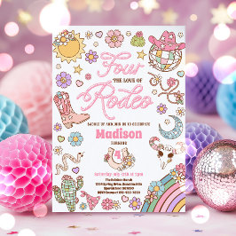 女性のカーボーイ4th誕生日4ロデオパーティーの愛 招待状