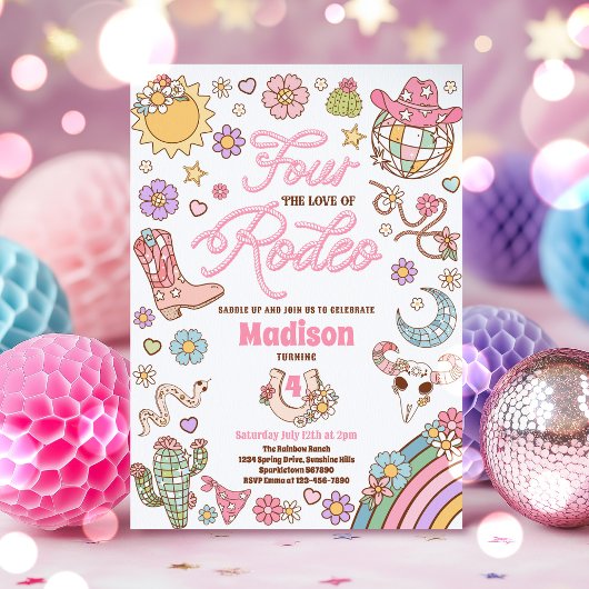 女性のカーボーイ4th誕生日4ロデオパーティーの愛 招待状