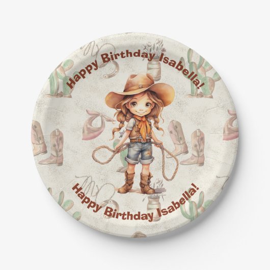 女性のカーボーイ5th誕生日Bash招待状 ペーパープレート (正面)