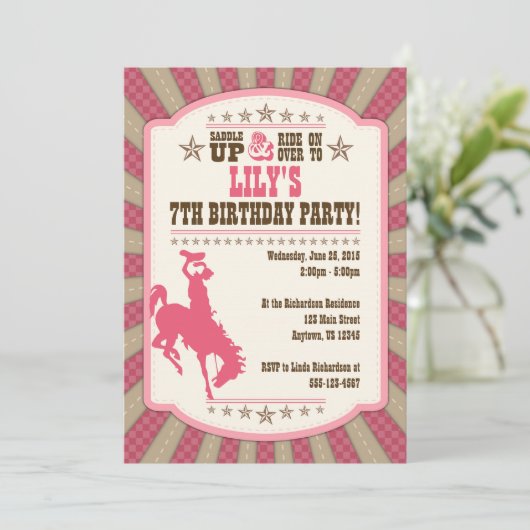 女性のカーボーイ7thバースデーパーティーガール招待状 招待状 (スタンド正面)