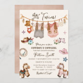 女性のカーボーイ&カウボーイツイン招待状 招待状 (正面/裏面)