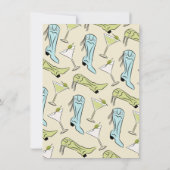 女性のカーボーイ&カクテルマルティーニブライダルシャワー 招待状 (裏面)