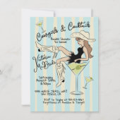 女性のカーボーイ&カクテルマルティーニブライダルシャワー 招待状 (正面)