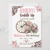 女性のカーボーイ、サドルアップ、ハウディ、女の子の誕生日招待状。 招待状 (正面)