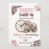 女性のカーボーイ、サドルアップ、ハウディ、女の子の誕生日招待状。 招待状 (正面/裏面)