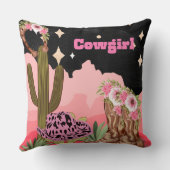 女性のカーボーイ、サボテン、ブーツ、帽子 クッション (裏面)