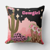 女性のカーボーイ、サボテン、ブーツ、帽子 クッション (正面)