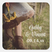 女性のカーボーイ&サンフラワーズカントリーウェスタン結婚ズ スクエアシール (正面)