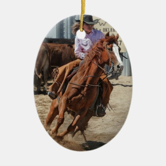 女性のカーボーイ セラミックオーナメント (正面)