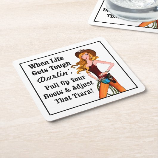 「女性のカーボーイ・ディヴァ」 スクエアペーパーコースター (アングル)