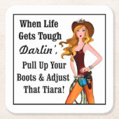 「女性のカーボーイ・ディヴァ」 スクエアペーパーコースター (正面)