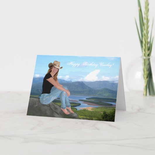 女性のカーボーイ-ハッピーバースデーカウボーイ – カード (正面)