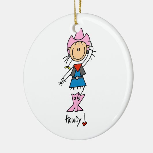 女性のカーボーイ（ピンクのTシャツとギフト） セラミックオーナメント (左)