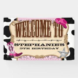 女性のカーボーイ、ピンク誕生日、ようこそ 横断幕