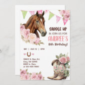 女性のカーボーイ、ブラウンホース、乗馬、女の子の誕生日招待状 招待状 (正面/裏面)