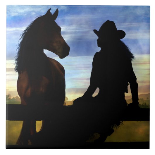 女性のカーボーイ&ホースカントリーウェスタン タイル (正面)