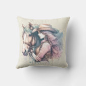 女性のカーボーイ&ホースパステルウォーターカラー クッション (裏面)