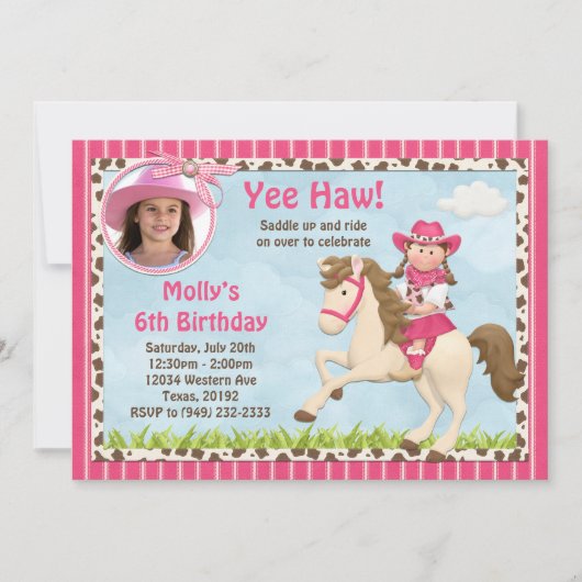 女性のカーボーイ·ホース·バースデー·パーティーの招待 招待状 (正面)