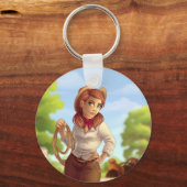 女性のカーボーイ(ロープ付き) キーホルダー (正面)