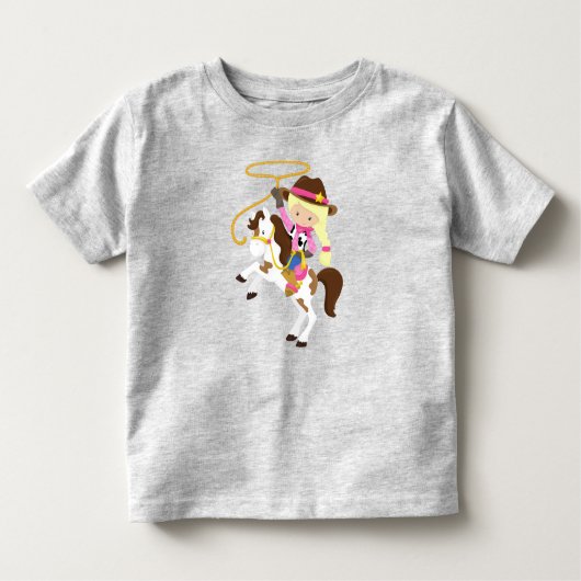 女性のカーボーイ，保安官，馬，投げ縄，ブロンド髪 トドラーTシャツ (正面)