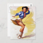 女性のカーボーイ（投げ縄ピンアップ付） ポストカード (正面/裏面)