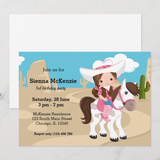女性のカーボーイ 招待状 (正面/裏面)