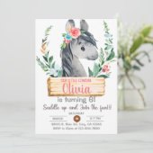 女性のカーボーイ，灰色の馬，乗馬，女の子の誕生日，招待状 招待状 (スタンド正面)