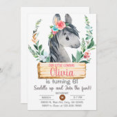 女性のカーボーイ，灰色の馬，乗馬，女の子の誕生日，招待状 招待状 (正面/裏面)