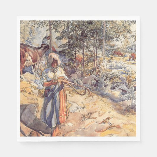 女性のカーボーイ（牧草地の子ども） スタンダードランチョンナプキン (正面)