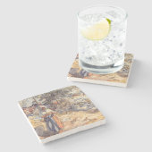 女性のカーボーイ（牧草地の子ども） ストーンコースター (横)