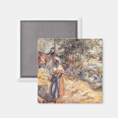 女性のカーボーイ（牧草地の子ども） マグネット (正面/裏面)