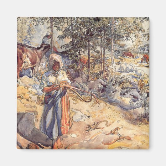 女性のカーボーイ（牧草地の子ども） マグネット (正面)