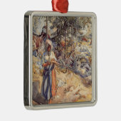 女性のカーボーイ（牧草地の子ども） メタルオーナメント (右)