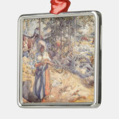 女性のカーボーイ（牧草地の子ども） メタルオーナメント (左)