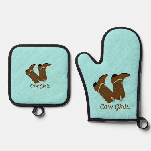 女性のカーボーイ 鍋つかみ&鍋敷きセット (正面)