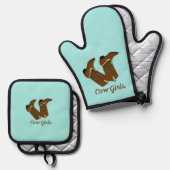 女性のカーボーイ 鍋つかみ&鍋敷きセット (正面/裏面)