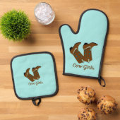 女性のカーボーイ 鍋つかみ&鍋敷きセット (トップダウン)