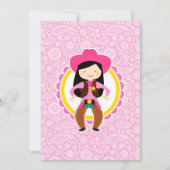 女性のカーボーイ – 黒髪女性のカーボーイ誕生日パーティー 招待状 (裏面)