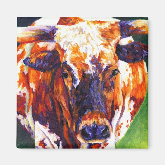 女性のカーボーイ- Longhorn Cow Magnet マグネット (正面)