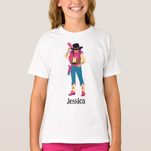 女性のカーボーイTシャツロデおもしろいオ Tシャツ (正面)