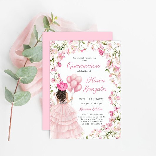 女性のカーボーイwithバルーンQuinceaenera招待状 招待状