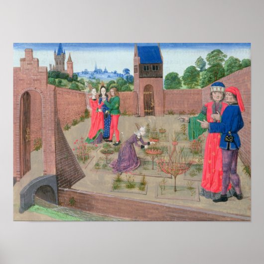 女性のガーデニングで囲まれた庭 ポスター (正面)