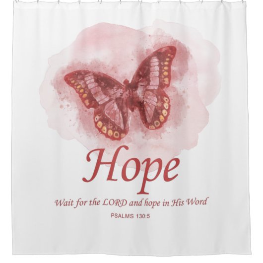 女性のキリスト教のバタフライ聖書の詩ホープ シャワーカーテン (正面)